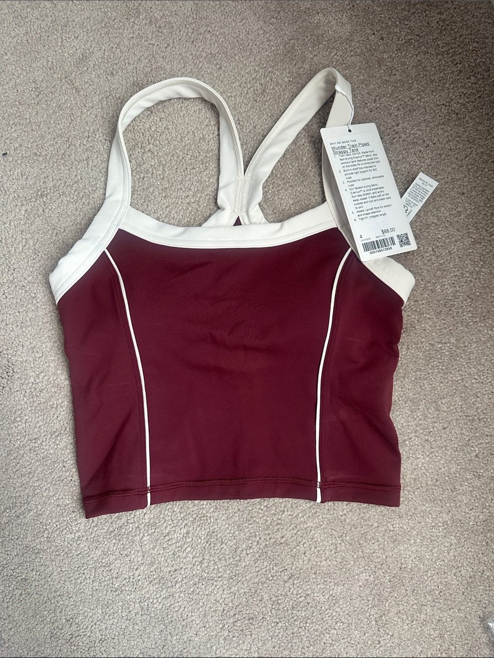 lululemon athletica Maroon and Cream Wunder Train Strappy Tank